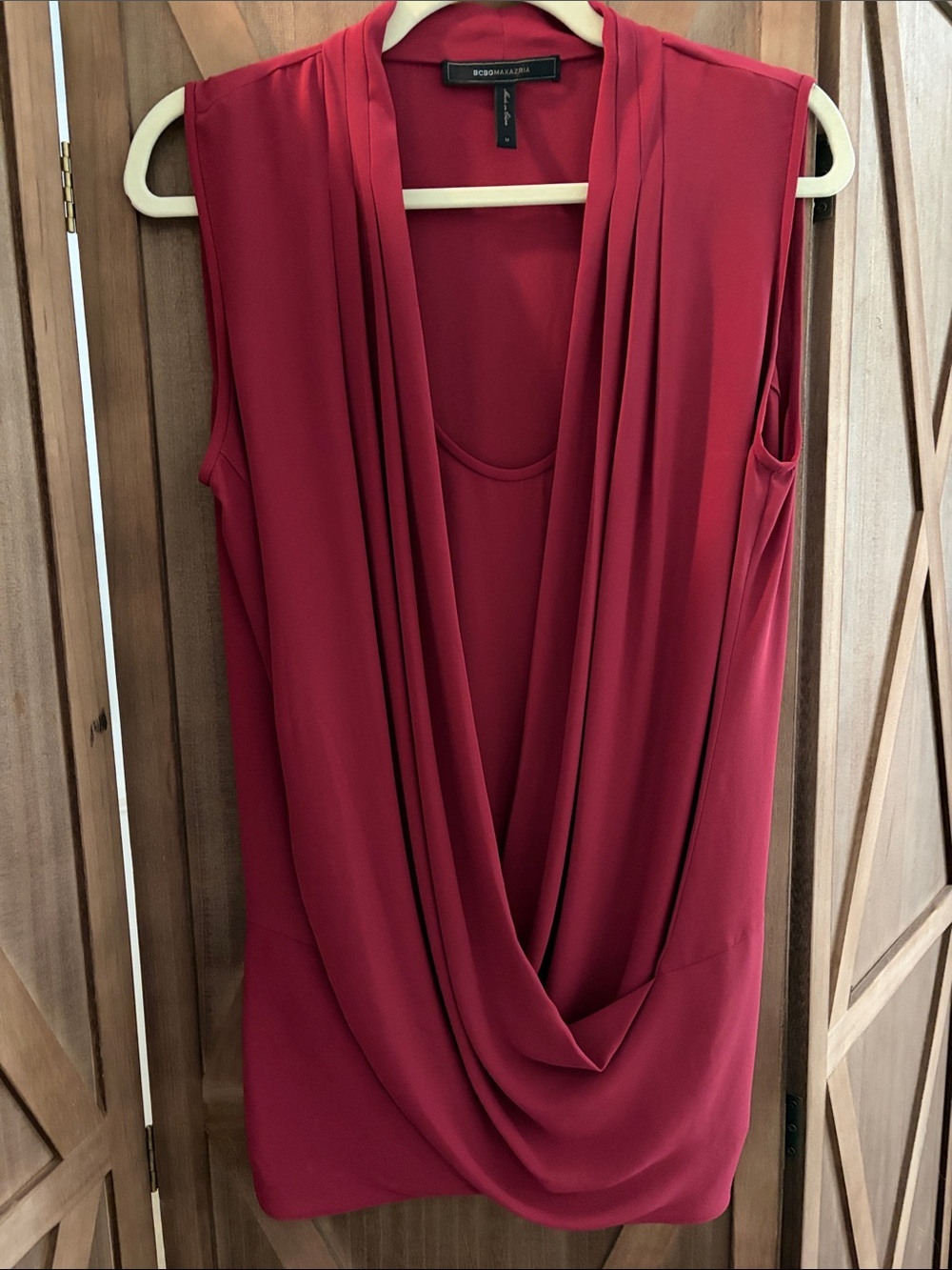 BCBGMaxAzria Draped Sleeveless Cowl Neck Top in Deep Red SIZE MEDIUM